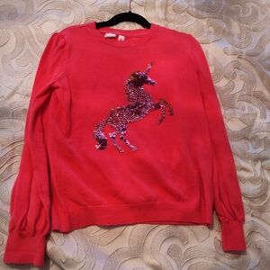 Gap Kids Girls Large Pink Long Sleeve Sweater Sequin Unicorn Holiday Christmas